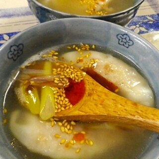 焼きネギ餃子スープ